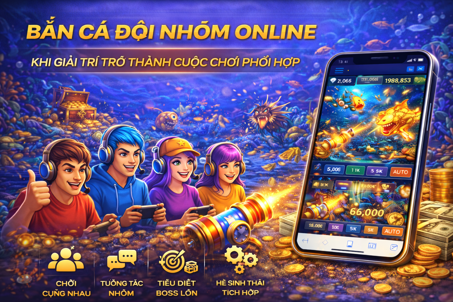 Bắn cá đội nhóm online sôi động